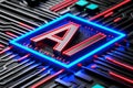 AI Circuit Board with Neon Lights, Advanced Digital Processor