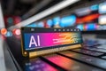 AI powered digital display on a circuit board, symbolizing advanced technology, innovation, and dynamic digital transformation