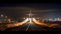 AI generated airplane taking off from an illuminated runway at night Royalty Free Stock Photo