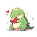 alligator eat strawberry chibi cartoon style isolated plain background by AI generated