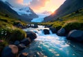 AI generated alpine stream formed by glacier meltwater flow Royalty Free Stock Photo