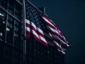 Ai generated American flag waving proudly in front of a towering skyscraper Royalty Free Stock Photo