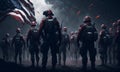 Ai generated American soldiers standing in front of the US flag