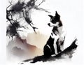 The Australian Shepherd dog, one of 12 chinese zodiac animal, be painted in the way of chinese style Royalty Free Stock Photo