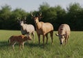 Of AI-generated animals standing in a grassy field with a dense Royalty Free Stock Photo