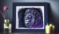 Neon Watercolor Lion Portrait, Made with Generative AI