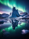 AI-Generated Antarctic Icebergs Illuminated by Northern Lights