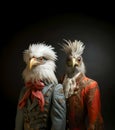 AI generated a anthropomorphic portrait of two eagles with jacket and foulard around their neck