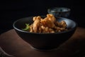 AI generated appetizing Chicharon in a dark green bowl
