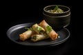 AI generated appetizing Lumpia in a dark green bowl