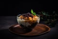 AI generated appetizing Taho in a dark green bowl