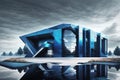 architecutral visualisation of a futuristic building with blue facade by AI Generated