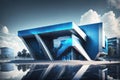 architecutral visualisation of a futuristic building with blue facade by AI Generated