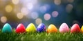 AI generated array of colorful Easter eggs on a grassy field