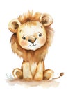 Ai Generated Watercolor Painting Of Childish Orange Lion Baby in Pastel Colors Isolated On White Background
