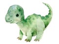 Ai Generated Ai Generated Art Watercolor Painting Of Cute Dinosaur Dragon in Pastel Soft Green Colors Isolated On White