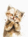 Ai Generated Watercolor Painting Of Smiling Cute Orange Grey Cat Showing Pastel Colors Isolated On White Background Royalty Free Stock Photo