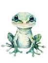 Ai Generated Watercolor Portrait Of Cute Childish Green Gecko Iguana in Pastel Colors Isolated On White Background Royalty Free Stock Photo
