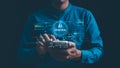 AI generated artificial intelligence chatbot, humans use AI technology enter command prompt for generate, Business person chatting