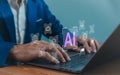 AI generated artificial intelligence chatbot, humans use AI technology enter command prompt for generate, Business person chatting