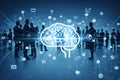 AI generated artificial intelligence human network ecosystem showing digital brain connecting people data and smart systems Royalty Free Stock Photo