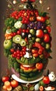 AI generated artistic human face portrait made of fruits and vegetables