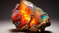 a rough and unpolished piece of opal, with its unique play of colors and organic shape by AI generated