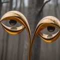 AI generated artwork consisting of a pair of eyes perched in golden brackets