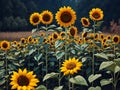 AI generated artwork of several sunflower plants in a field