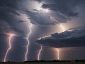 AI generated artwork of skies filled with dark clouds, thunders and lightnings Royalty Free Stock Photo