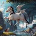 AI generated artwork of a white colored flying Pegasus