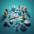 AI generated assortment of medicinal products and medicines arranged in a circular formation Royalty Free Stock Photo