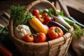 AI generated assortment of vegetables in natural bamboo basket at market Royalty Free Stock Photo