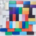 AI generated background consisting of colourful domino blocks arranged randomly