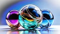 AI generated background depicting three glass marbles with a multicolored glow Royalty Free Stock Photo