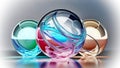 AI generated background three glass marbles with pastel glow Royalty Free Stock Photo