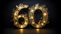 AI generated, Background for a 60 years birthday, golden wedding anniversary, golden numbers on a black background Royalty Free Stock Photo