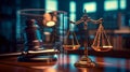 AI generated balanced scale of justice against blurred background Royalty Free Stock Photo