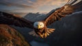 AI generated bald eagle soaring over mountains