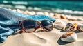 AI Generated Beach Essentials Sunglasses, Towel, and Sun Protection