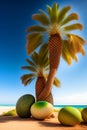 AI generated beach with fruits and palm tree