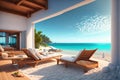 Beach loungers, sun loungers on the sun deck, and a private pool with a panoramic sea by AI Generated