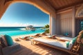 Beach loungers, sun loungers on the sun deck, and a private pool with a panoramic sea by AI Generated