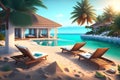 Beach loungers, sun loungers on the sun deck, and a private pool with a panoramic sea by AI Generated