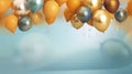 AI generated, beautiful background illustration with copy space and colored balloons. Background for celebration, birthday, party