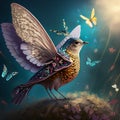 beautiful and colorful bird with butterfly wings , Generative AI illustration Royalty Free Stock Photo