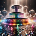 AI generated beautiful fountain of vivid and vibrant colors in a dark night