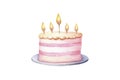 Ai generated beautiful graceful watercolor birthday cake with burning candles.