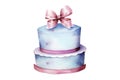 Ai generated beautiful graceful watercolor birthday cake with burning candles.