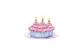 Ai generated beautiful graceful watercolor birthday cake with burning candles.